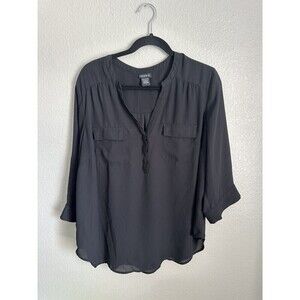 Torrid Blouse Womens 1 Black Button Front Tab Sleeve Sheer Top Lightweight Shirt